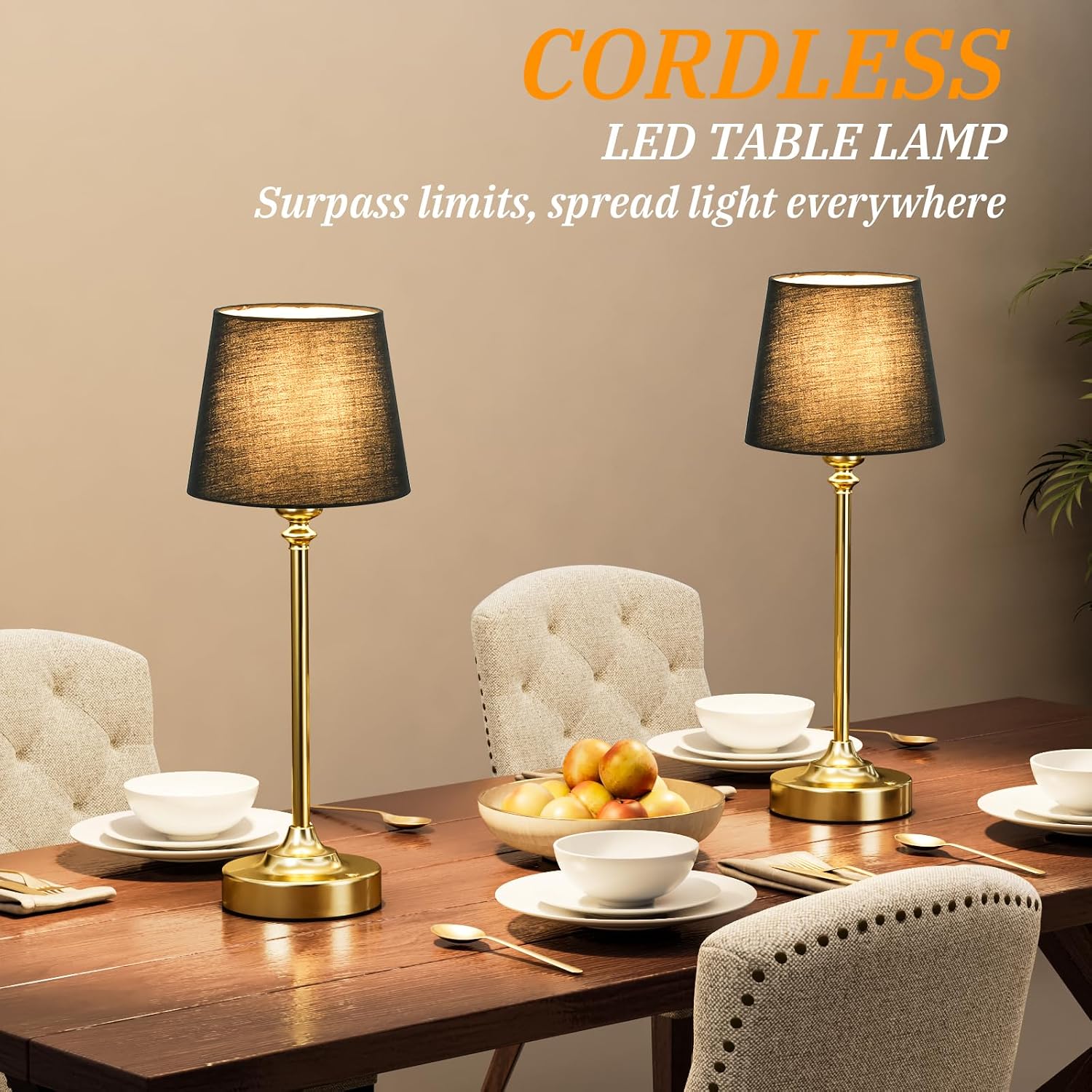 Kakanuo Cordless Table Lamps Rechargeable Set - 2 Pack Brass 4000mAH Battery Operated Lamps for Decor, 3000K Stepless Dimming Touch…