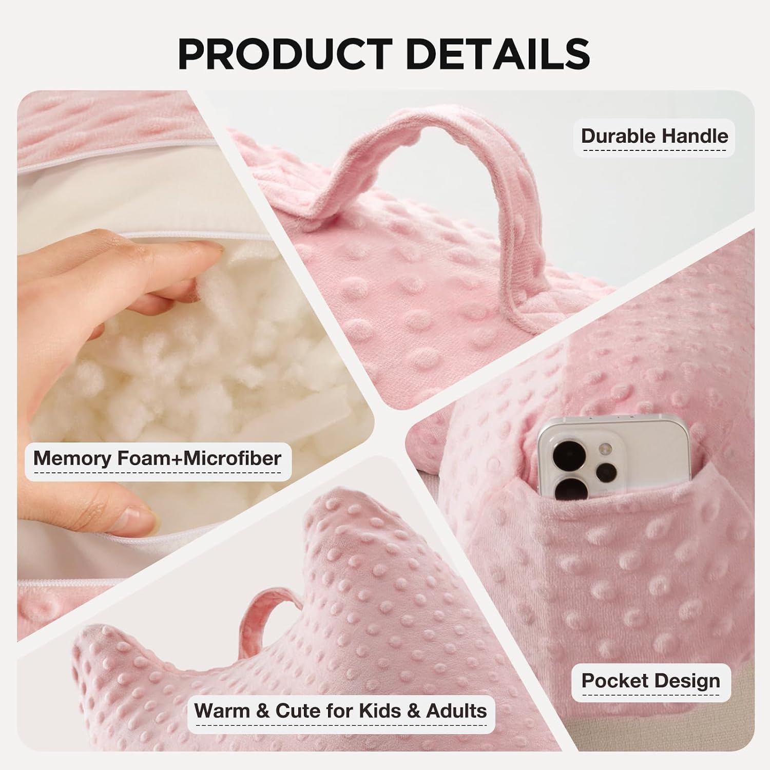 Reading Pillow for Kids Sitting in Bed Couch Adult, Back Pillow for Bed Sitting Up, Back-Rest Support Cushion with Pockets and Arms…