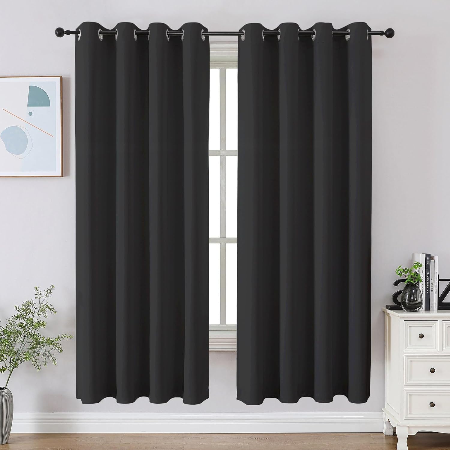 Cucraf Dark Grey Blackout Curtains 63 inch Length 2 Panels Set, Room Darkening Drapes for Living Room Bedroom, Thermal Insulated Light Bloc…