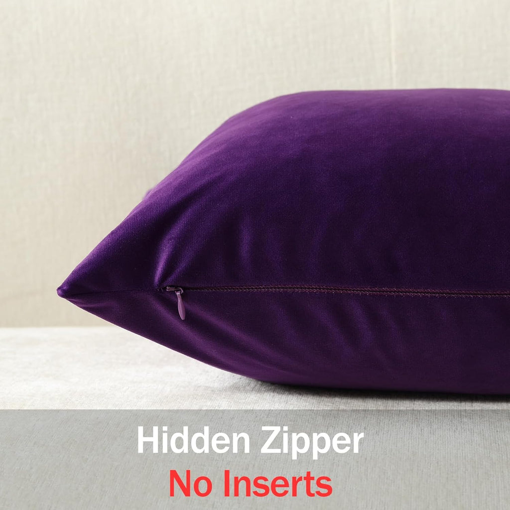 Dezene Throw Pillow Covers 22x22 Purple: Pack of 2 Cozy Soft Velvet Square Modern Luxury Decorative Throw Pillow Cases for Sofa Couch Livin…