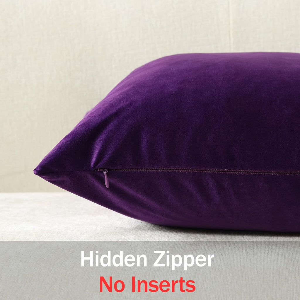 Dezene Throw Pillow Covers 16x16 Purple: Pack of 2 Cozy Soft Velvet Square Modern Luxury Decorative Throw Pillow Cases for Sofa Couch Livin…