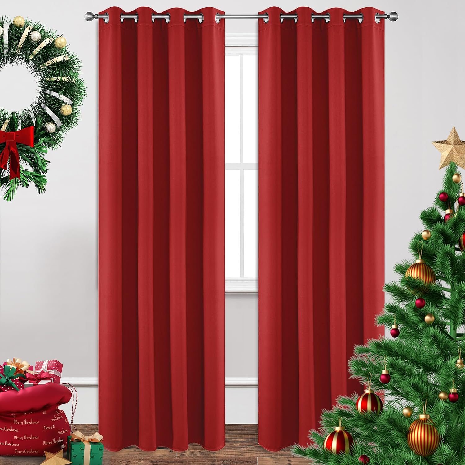 Joydeco Blackout Curtains 95 inch Long 2 Panels Set, Thermal Insulated Long Curtains & Drapes 2 Burg, Room Darkening Grommet Drapes for Bed…