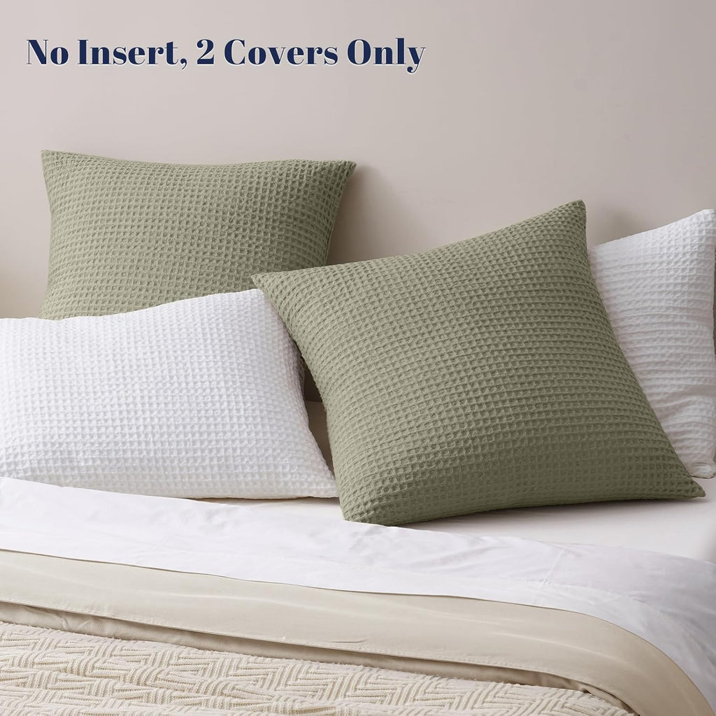 Phf Ultra Soft Waffle Weave Euro Shams Pillow Covers, No Filling, 2 Pack 26" x 26" Bed Cushion Covers, Breathable & Skin-Friendly Bed Pillo…