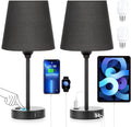 Black Lamp for bedrooms Set of 2 - Nightstand Bedroom Lamp with USB C Port and AC Outlet Charging, 3 Way Dimmable Touch Control Bed Side…
