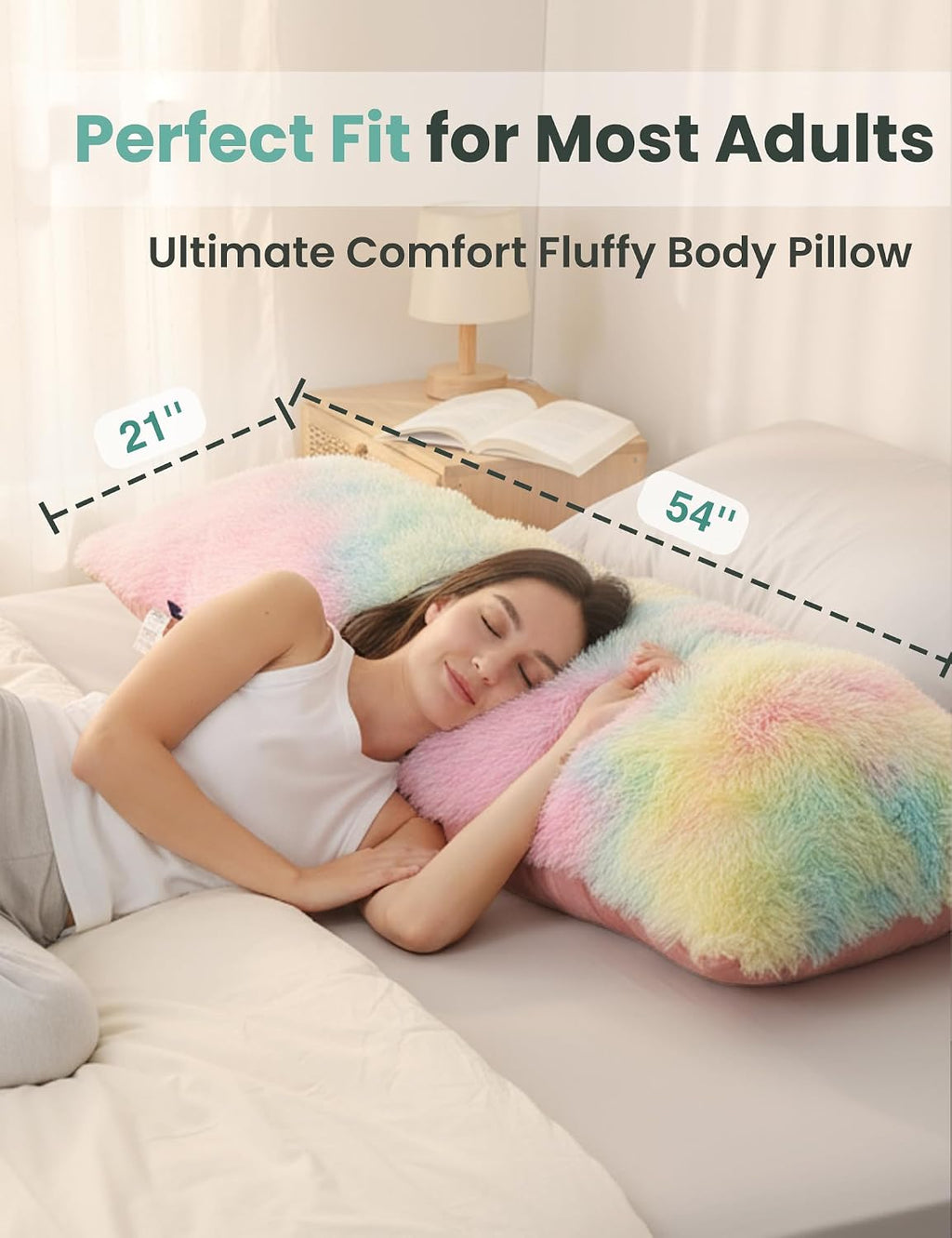 Zonli Fluffy Body Pillow, Full Body Pillows for Adults, Long Pillow for Sleeping with Removable Cover and Adjustable Filling for Side Sleep…