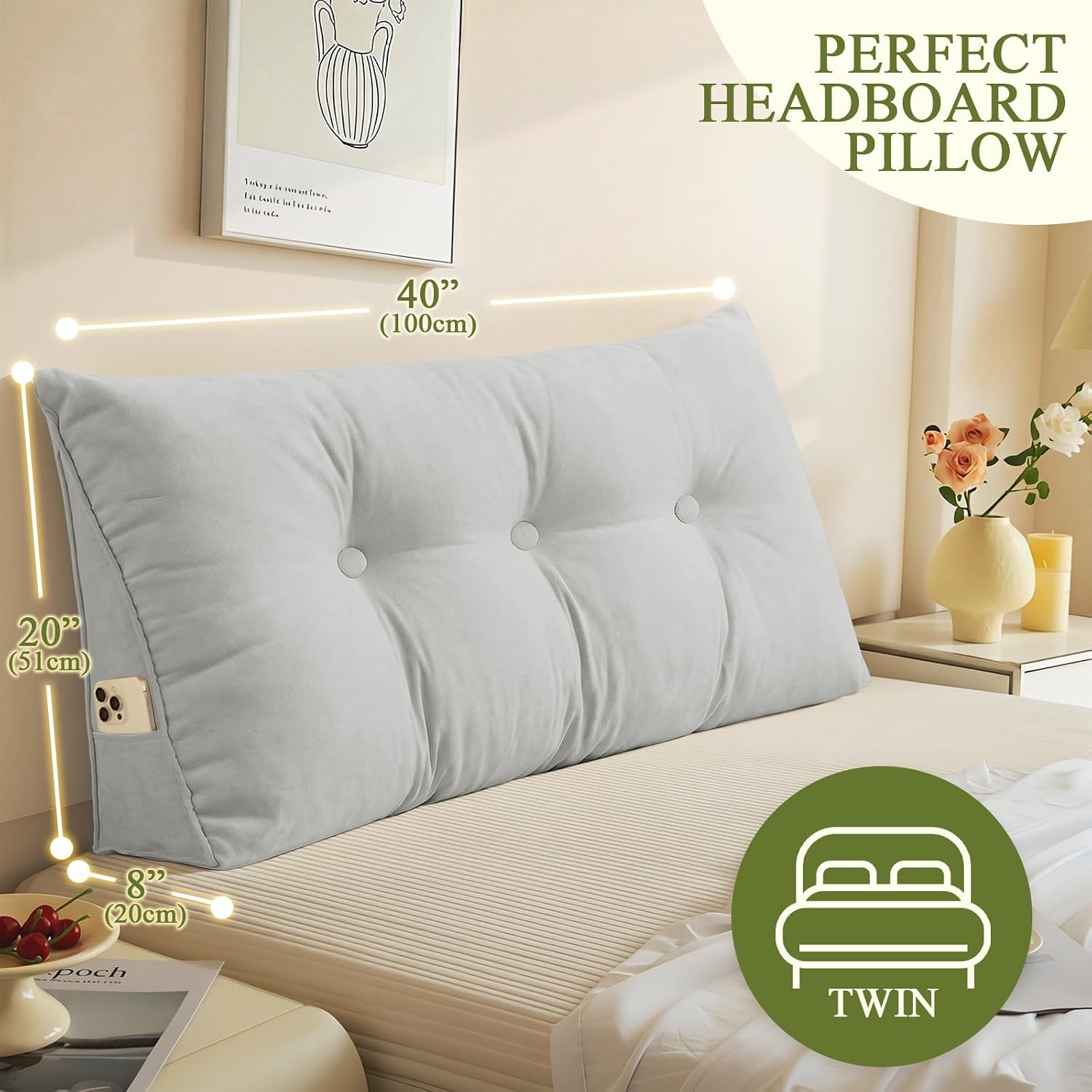 DANGHOOGY Headboard Pillow Twin, Large Triangular Wedge Headboard Pillow for Reading and Resting, Backrest Positioning Support Pillow…