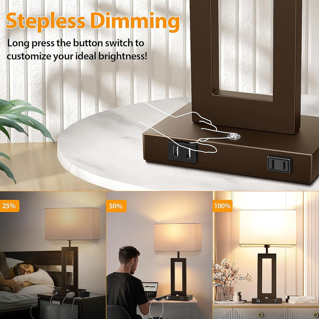 27.2’’ Tall Brown Table Lamps for Living Room Bedroom, Bedside Touch Control Lamps with 2 USB Ports&AC Outlet, 3 Color Temp.&Stepless…