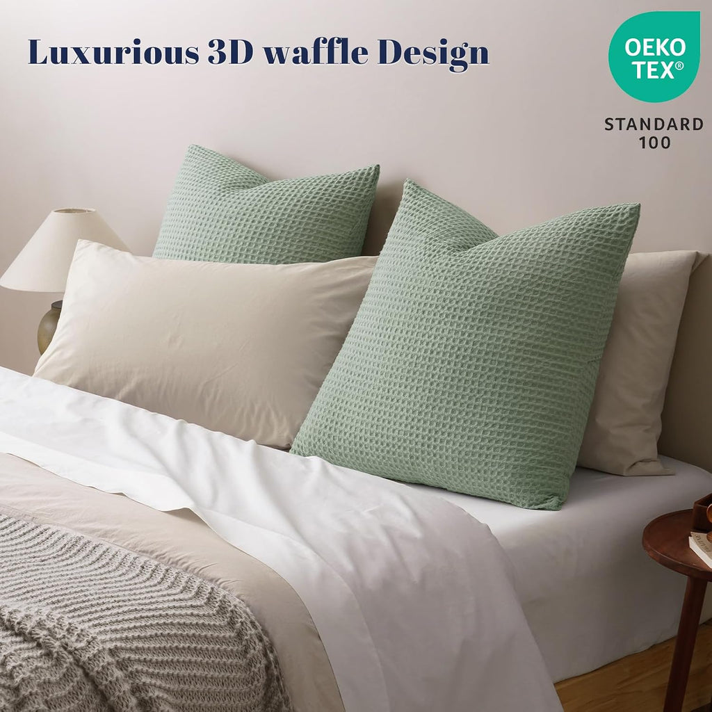 Phf Ultra Soft Waffle Weave Euro Shams Pillow Covers, No Filling, 2 Pack 26" x 26" Bed Cushion Covers, Breathable & Skin-Friendly Bed Pillo…