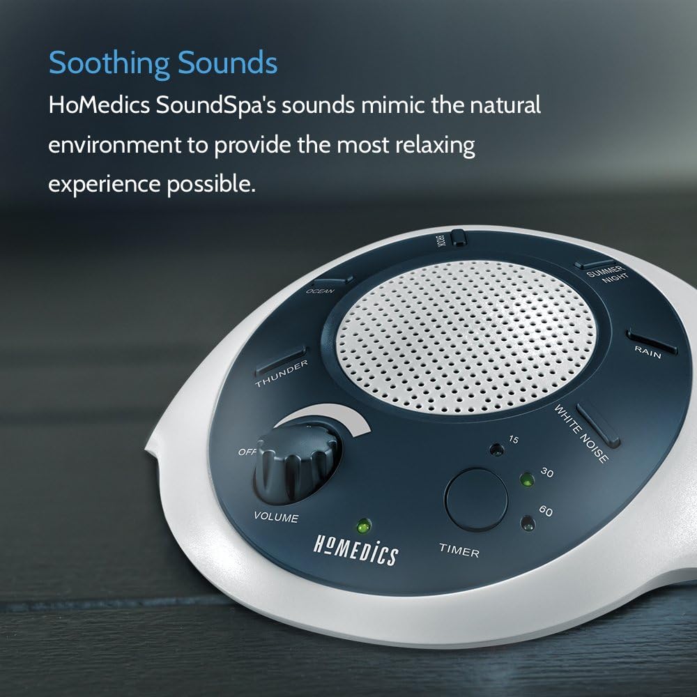 Homedics SoundSleep White Noise Sound Machine, Blue, Small Travel Sound Machine with 6 Relaxing Nature Sounds, Portable-Sound relaxation for…