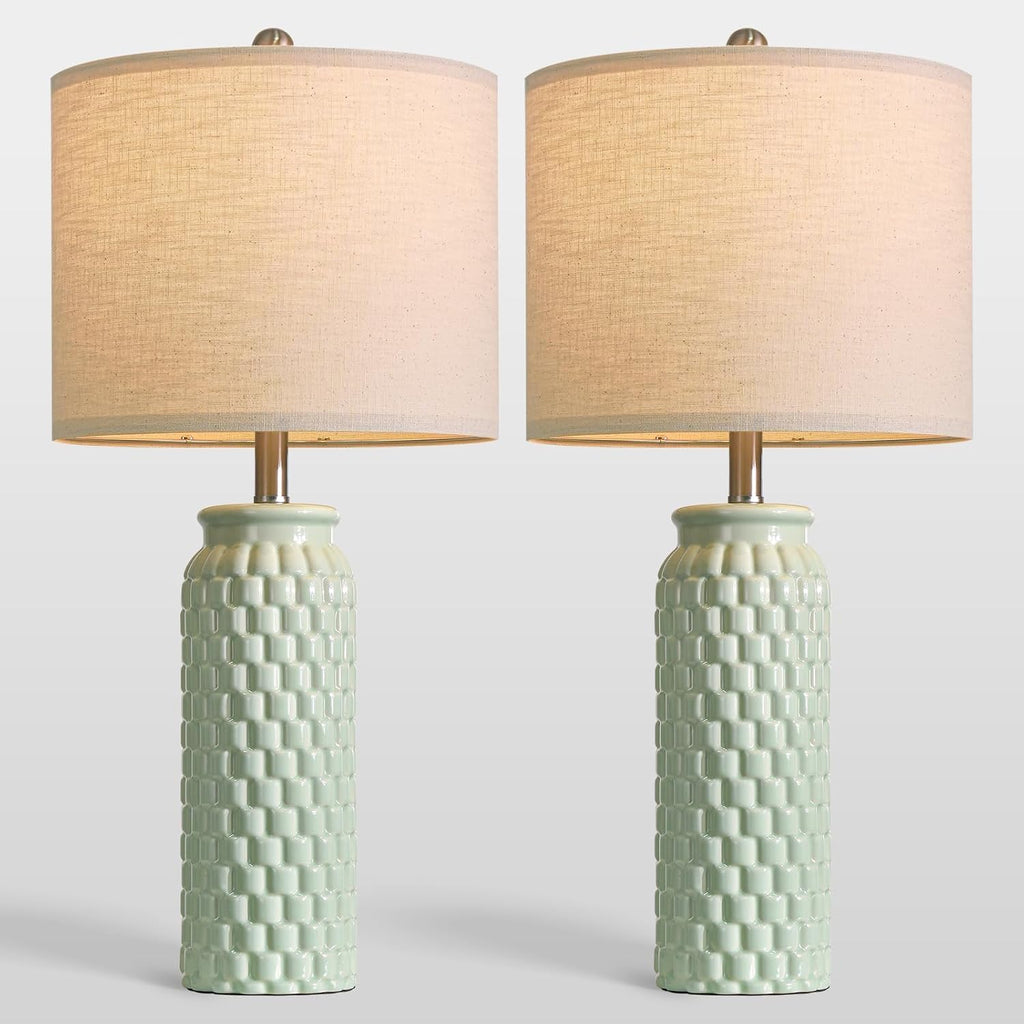 USumkky 27" Ceramic Table Lamps Set of 2 - Modern Farmhouse & Boho Style, Bedside Nightstand Lamps for Bedroom, Living Room End Table…