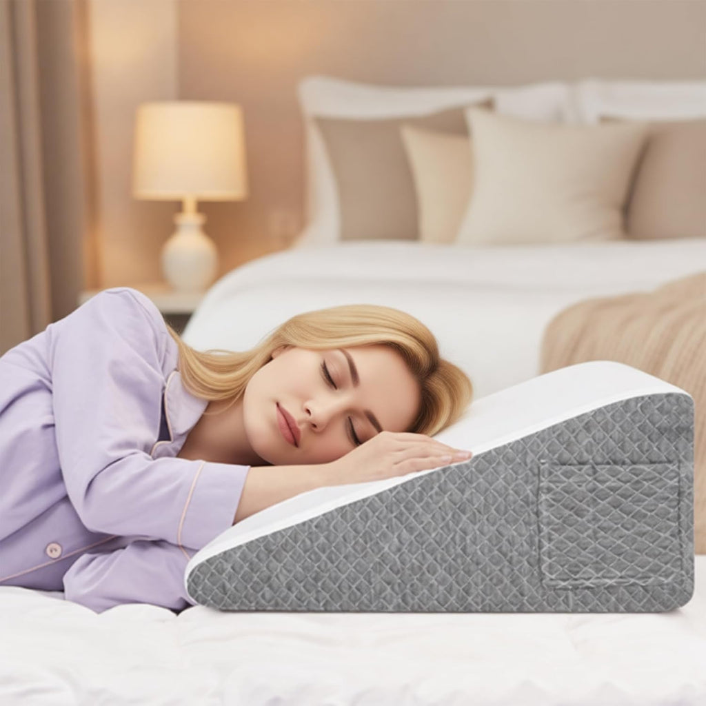 2PCS Wedge Pillow Set for After Surgery, Adjustable Bed Wedge Pillow Headboard with Memory Foam Neck Cushion – for Acid