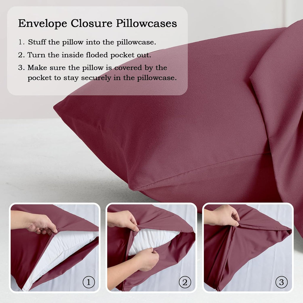 QJFabricCO Q&J Fabric Co. Bedding Pillow Cases King Size Set of 2 –Wrinkle, Fade Resistant, Soft Brushed Microfiber Pillow Cover–Envelope Pil…