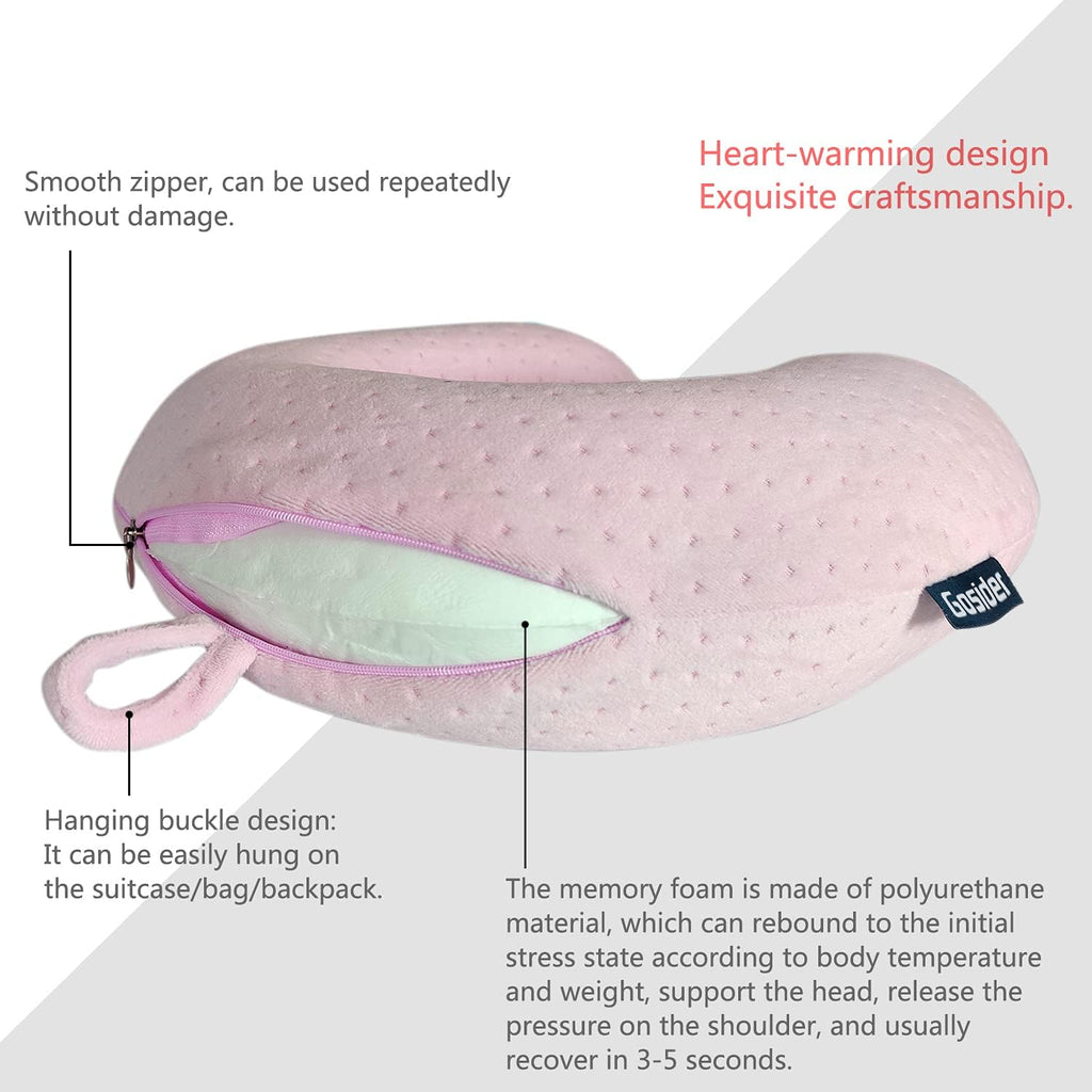 Neck Pillows for Sleeping Travel Pink Travel Pillow Comfortable U Shape Memory Foam Pillows Neck and Head Support Portable Travel Neck…