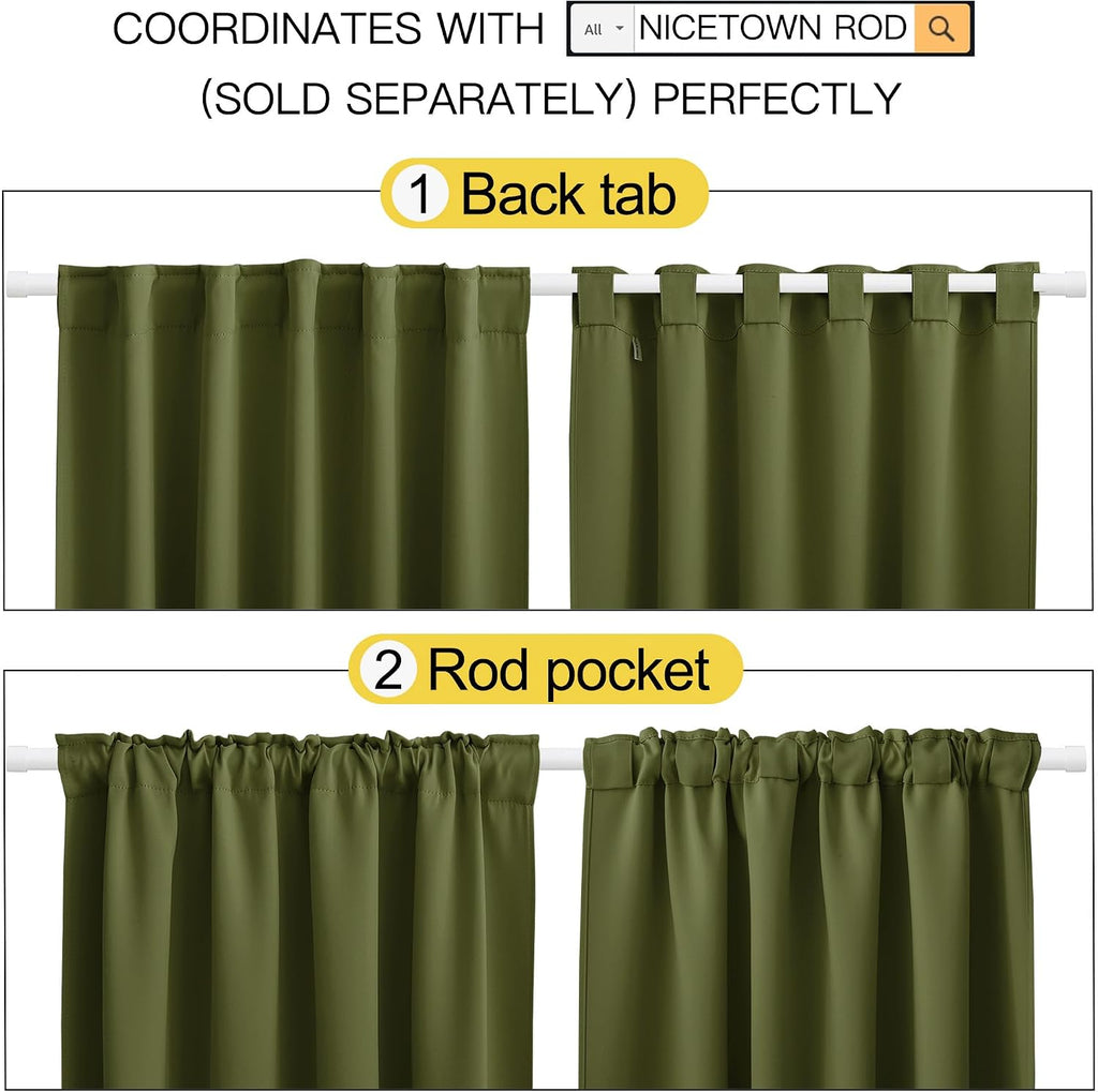 NICETOWN Blackout Curtain Panels for Living Room - (Olive Green Color) 42x63 Inch, 2 Panels Set, Thermal Insulated Room Darkening…