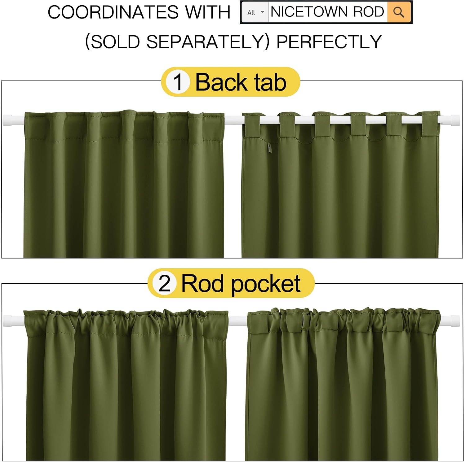 NICETOWN Blackout Curtain Panels for Living Room - (Olive Green Color) 42x63 Inch, 2 Panels Set, Thermal Insulated Room Darkening…
