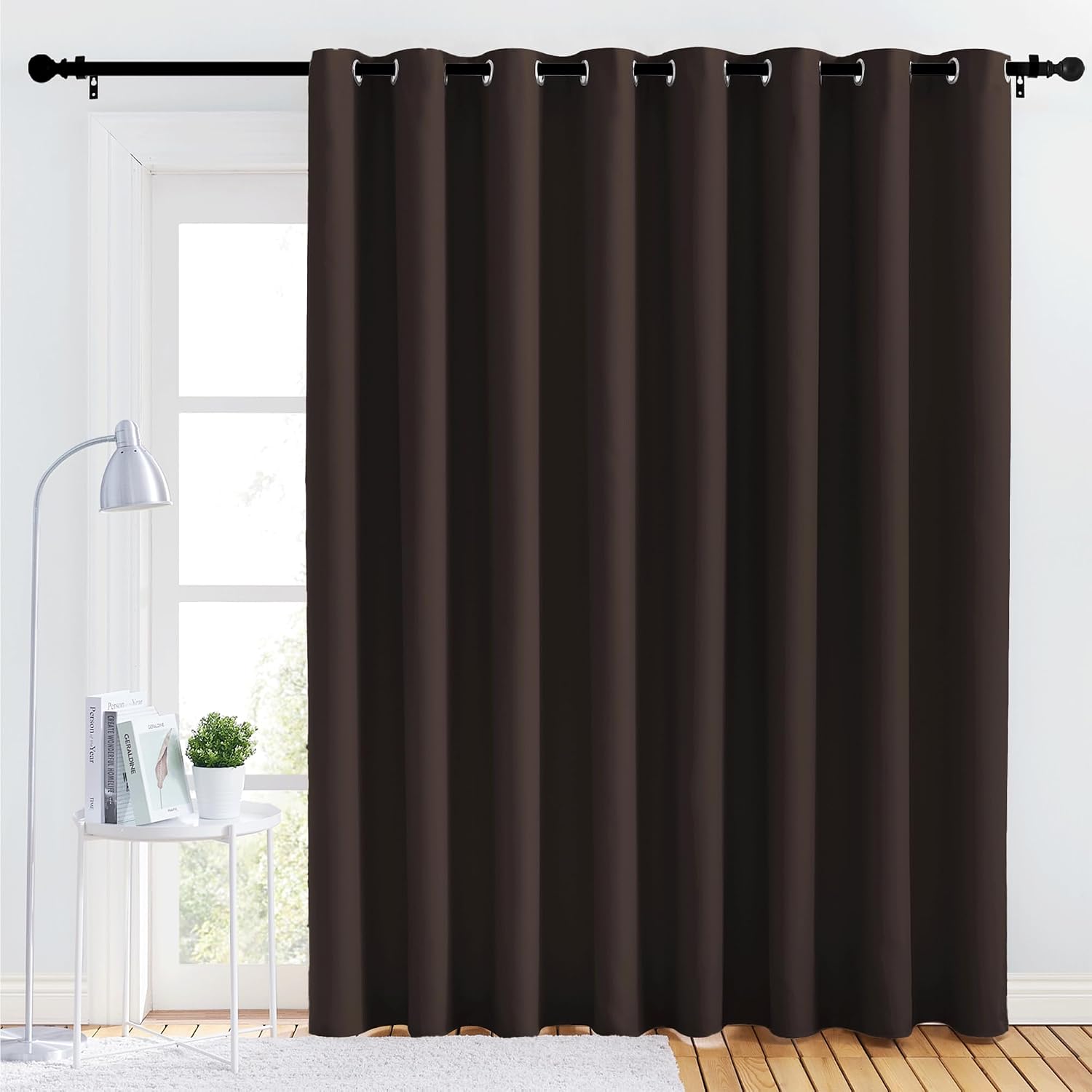 NICETOWN Room Darkening Grommet Panel - (120 inches Width, Toffee Brown, 1 Panel) Extra Wide Space Divider Curtain 84 inches Long…