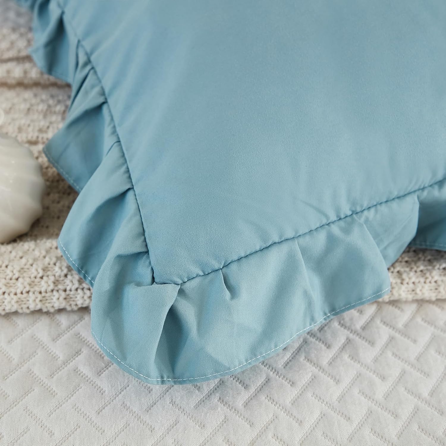 Merryword Dusty Blue Body Pillow Cover 20x54inches Long Pillowcase Ruffled Fringe Decor Sham Cute Pillowcase (1 Body) Blue