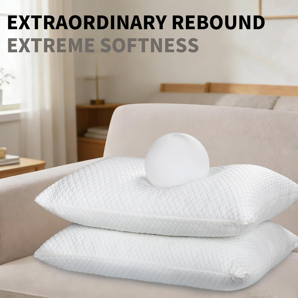 Cooling Pillow for Sleeping King Size Set of 2, Shredded Memory Foam Pillows Adjustable Firm Bed Pillow with Zipper, Cool Pillow for Hot…