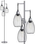 Nintiue Dimmable Floor Lamp, 3 x 800LM LED Edison Bulbs Included, Industrial Floor Lamp Standing Tree Lamp with Elegant Teardrop Cage…