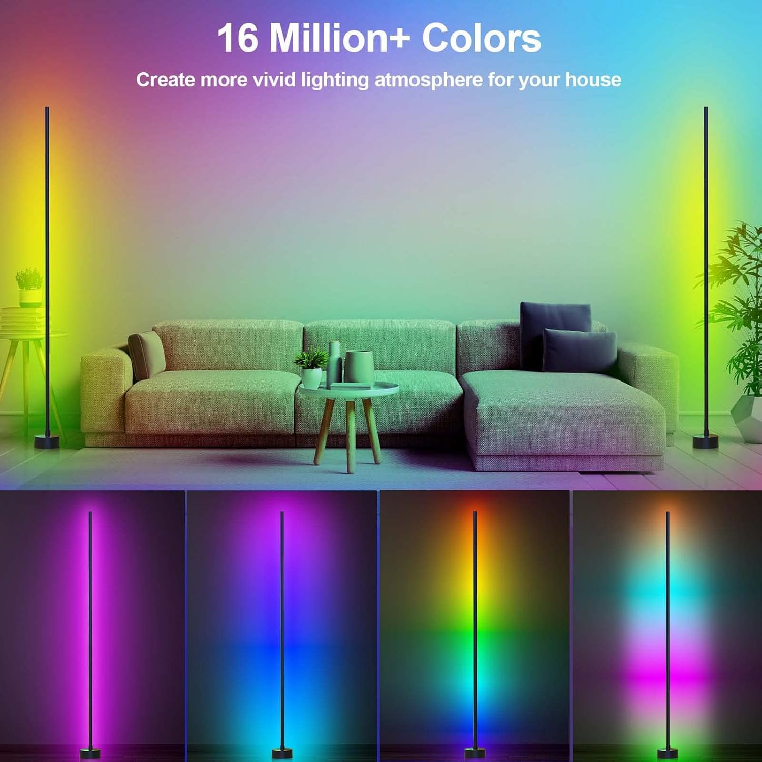 Miortior Corner Floor Lamp LED, 2-Pack Corner Lamp with App/Remote/Button Control, Smart RGB Floor Lamp with Music Sync, 16 Million DIY…
