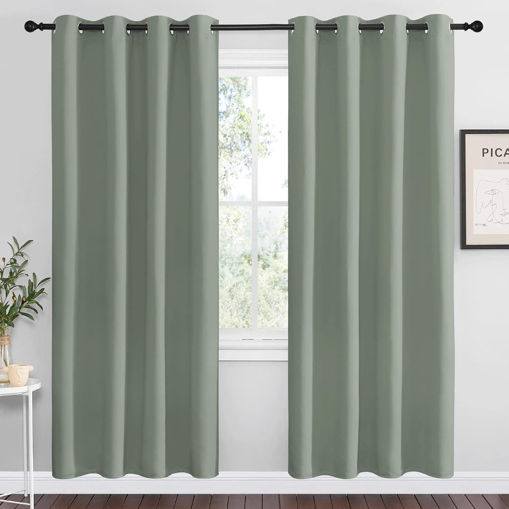 Nicetown Greyish Green Blackout Curtains 78" Long for Office, Dining Room, Guest Room, Sound Reducing Heat and Cold Block Curtain Panels fo…