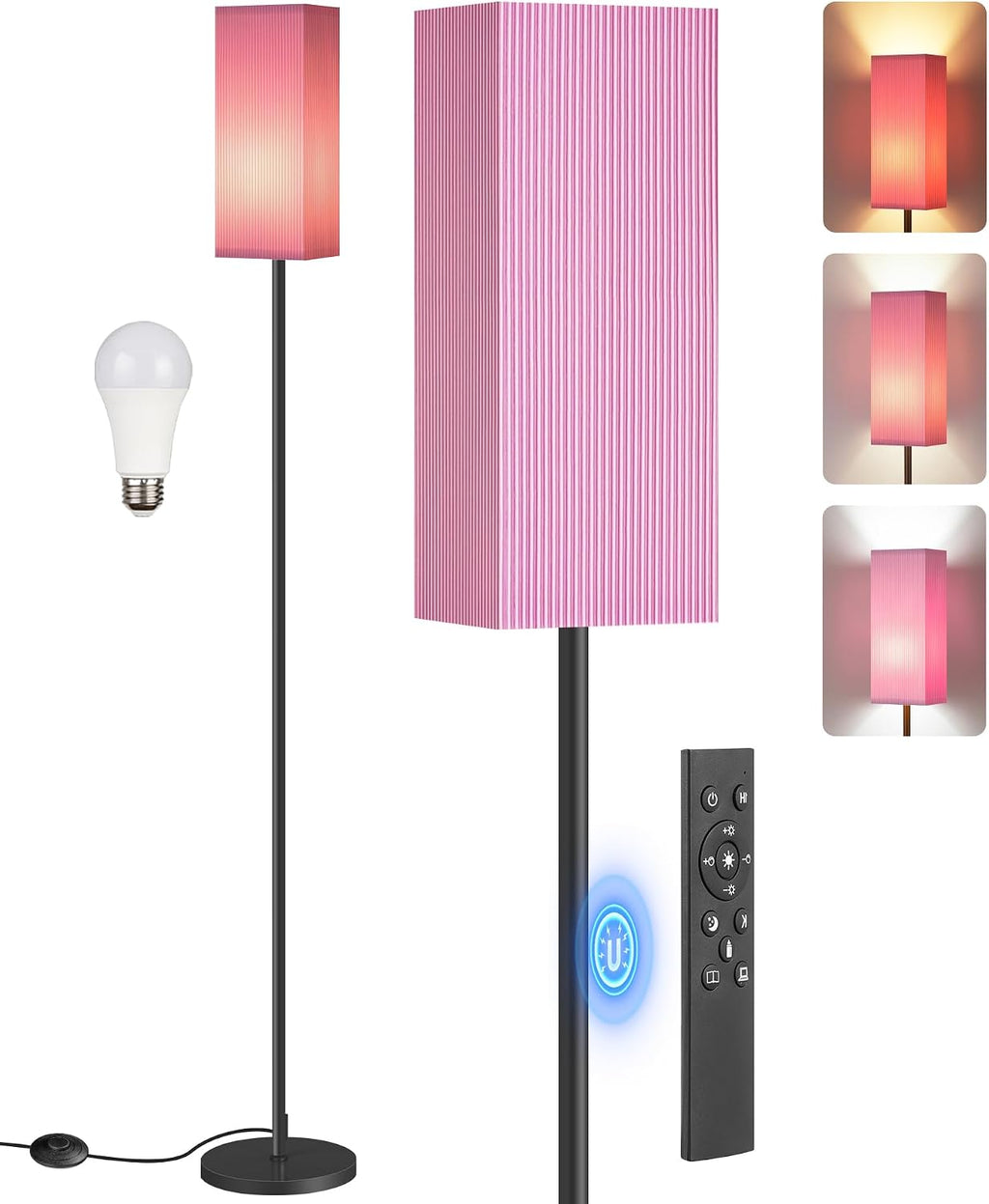 64.2” Dimmable Floor Lamp for Living Room with Remote and Foot Switch, Corner Floor Lamp for Bedroom, Includes 10W A19 Bulb, Modern…
