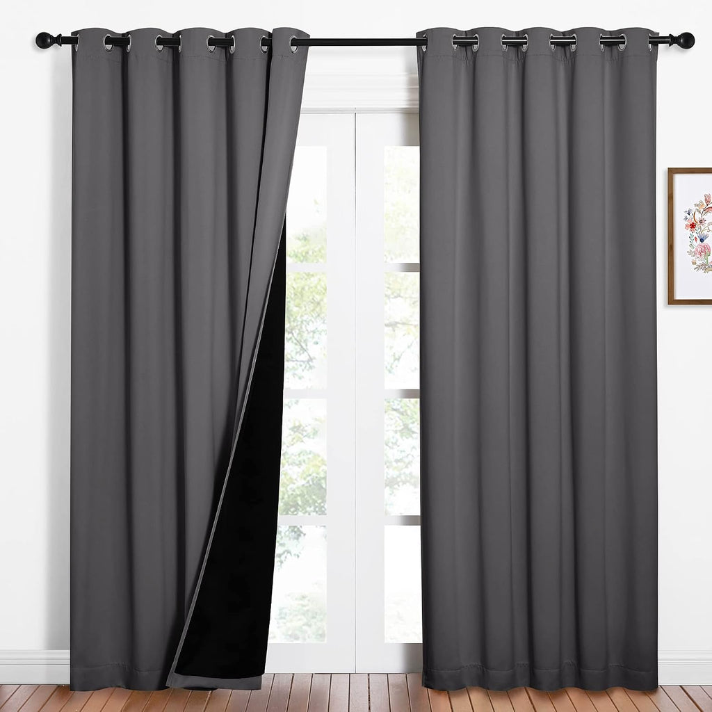 Nicetown Grey Full Shade Curtain Panels, Pair of Energy Smart & Noise Blocking Out Blackout Drapes for Dining Room Window, Thermal Insulate…