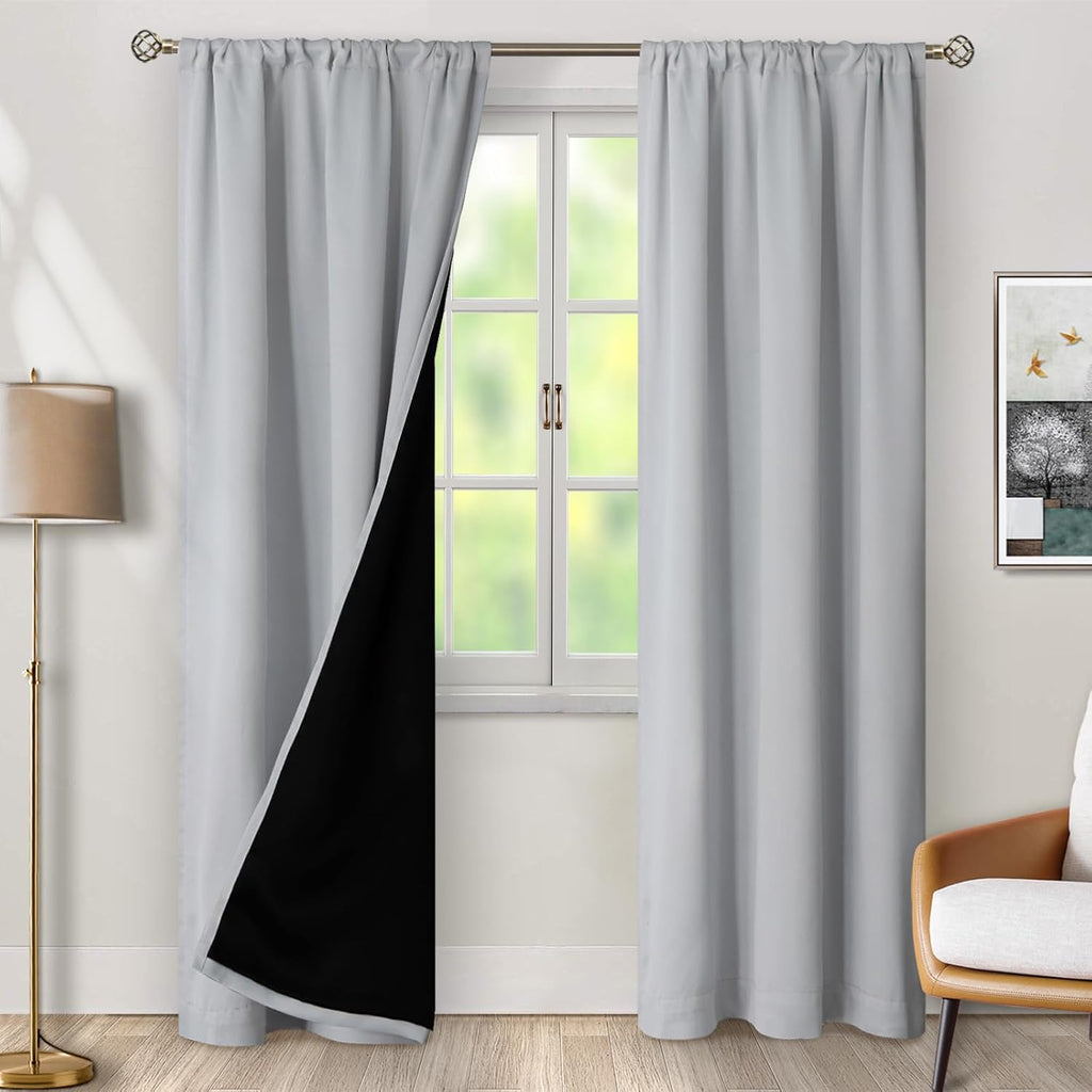 BGment Light Grey 100% Blackout Curtains for Bedroom, Black Out Living Room 84 inch Panels with Thermal Liner, Rod Pocket and Back Tab…