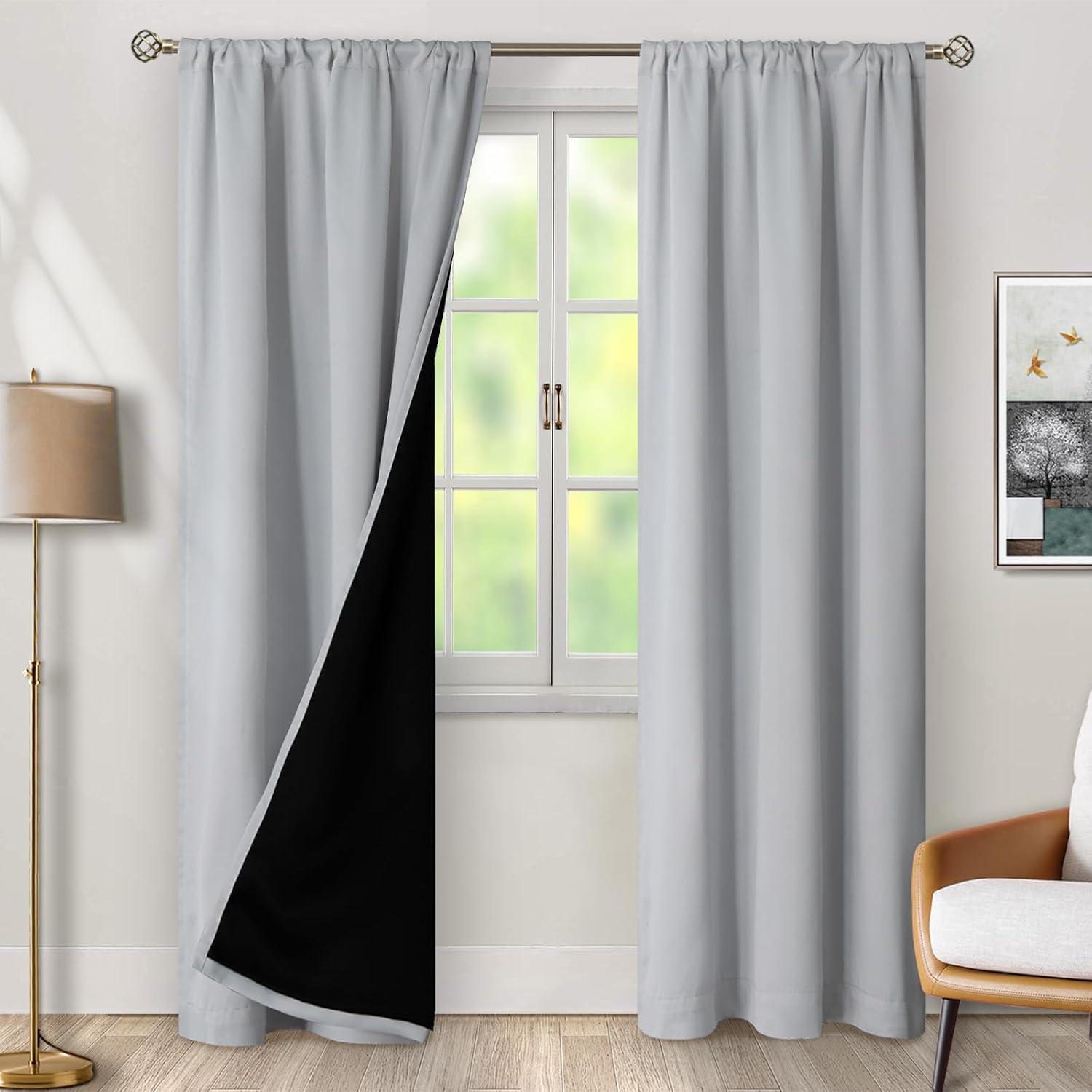 BGment Light Grey 100% Blackout Curtains for Bedroom, Black Out Living Room 84 inch Panels with Thermal Liner, Rod Pocket and Back Tab…