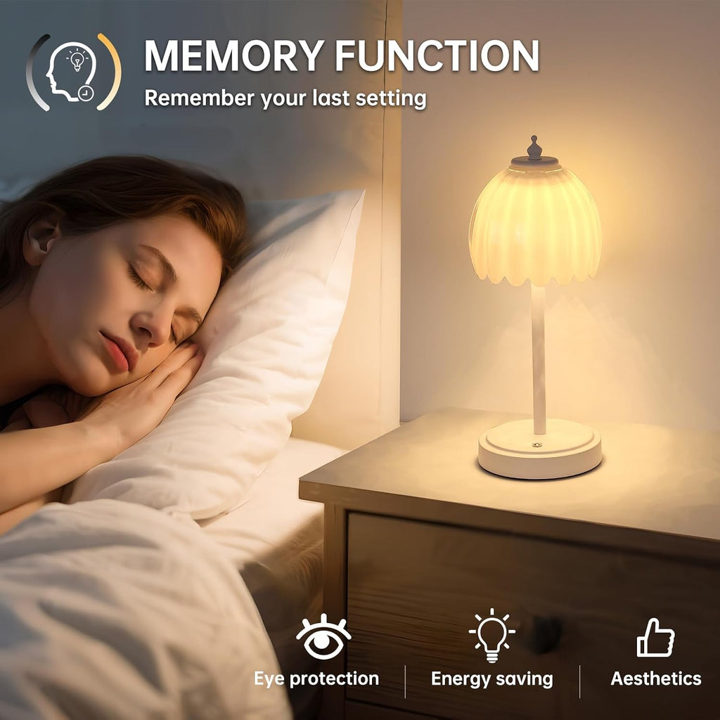 Shenmoyl Tulip Table Lamp with 5200mAh Battery & Touch Control, Cordless Small Table Lamp with 3 Colors, Dimmable Rechargeable Table…
