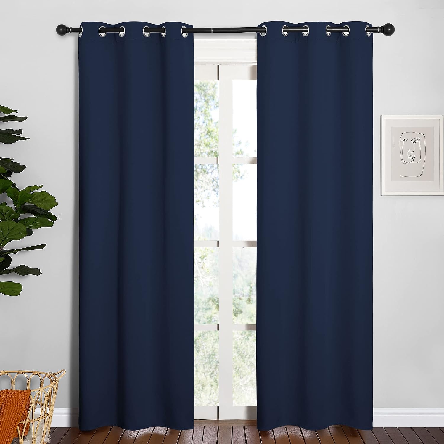 NICETOWN Blackout Curtain Panels, Window Treatment Energy Saving Thermal Insulated Solid Grommet Blackout Drapes/Draperies (Navy, 1 Pair…