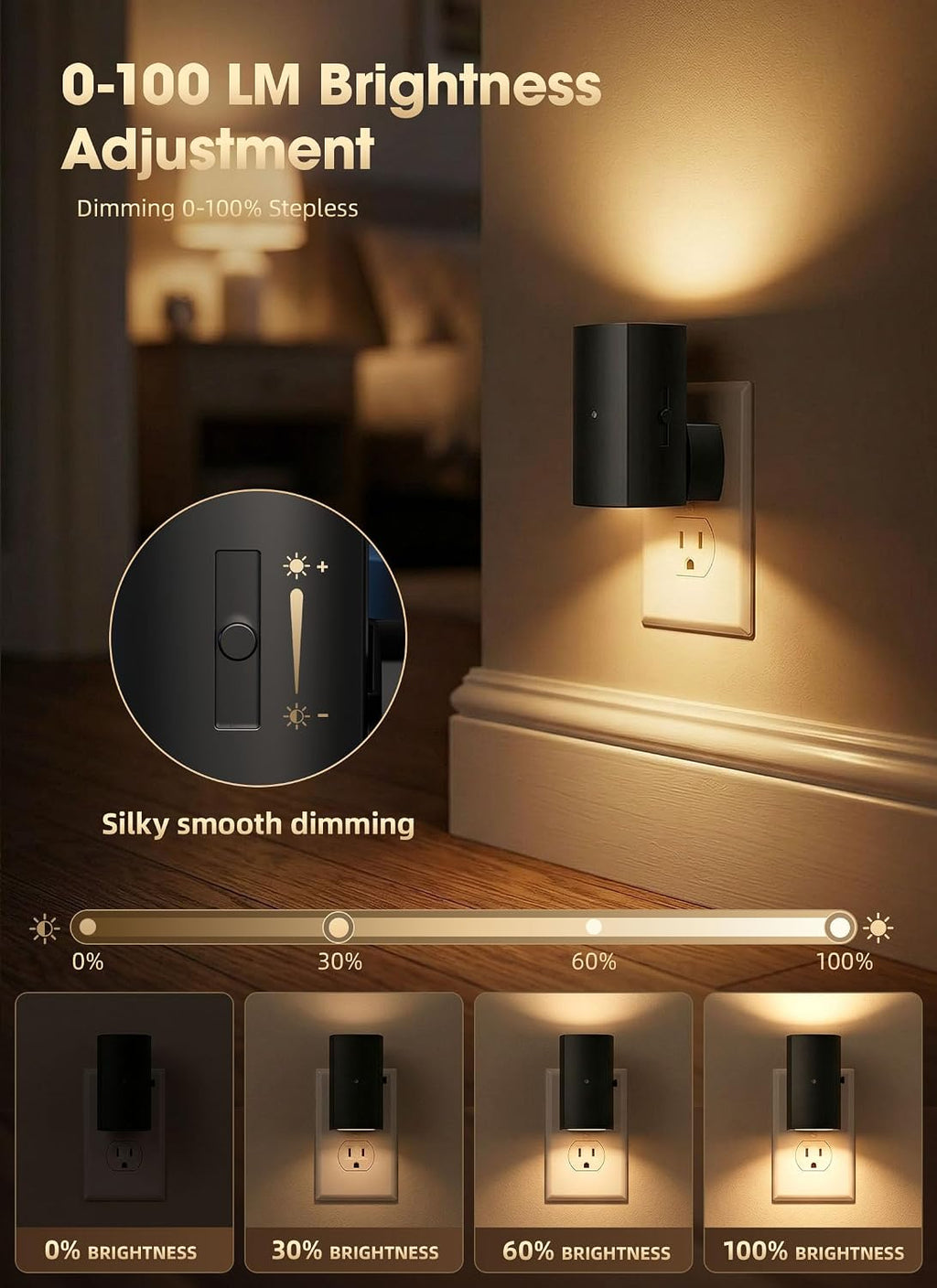Brightown 2 Pack Night Lights Plug Into Wall, Modern Night Light with Rotating Plug, Dusk to Dawn Sensor, 0-100LM Stepless Dimming…
