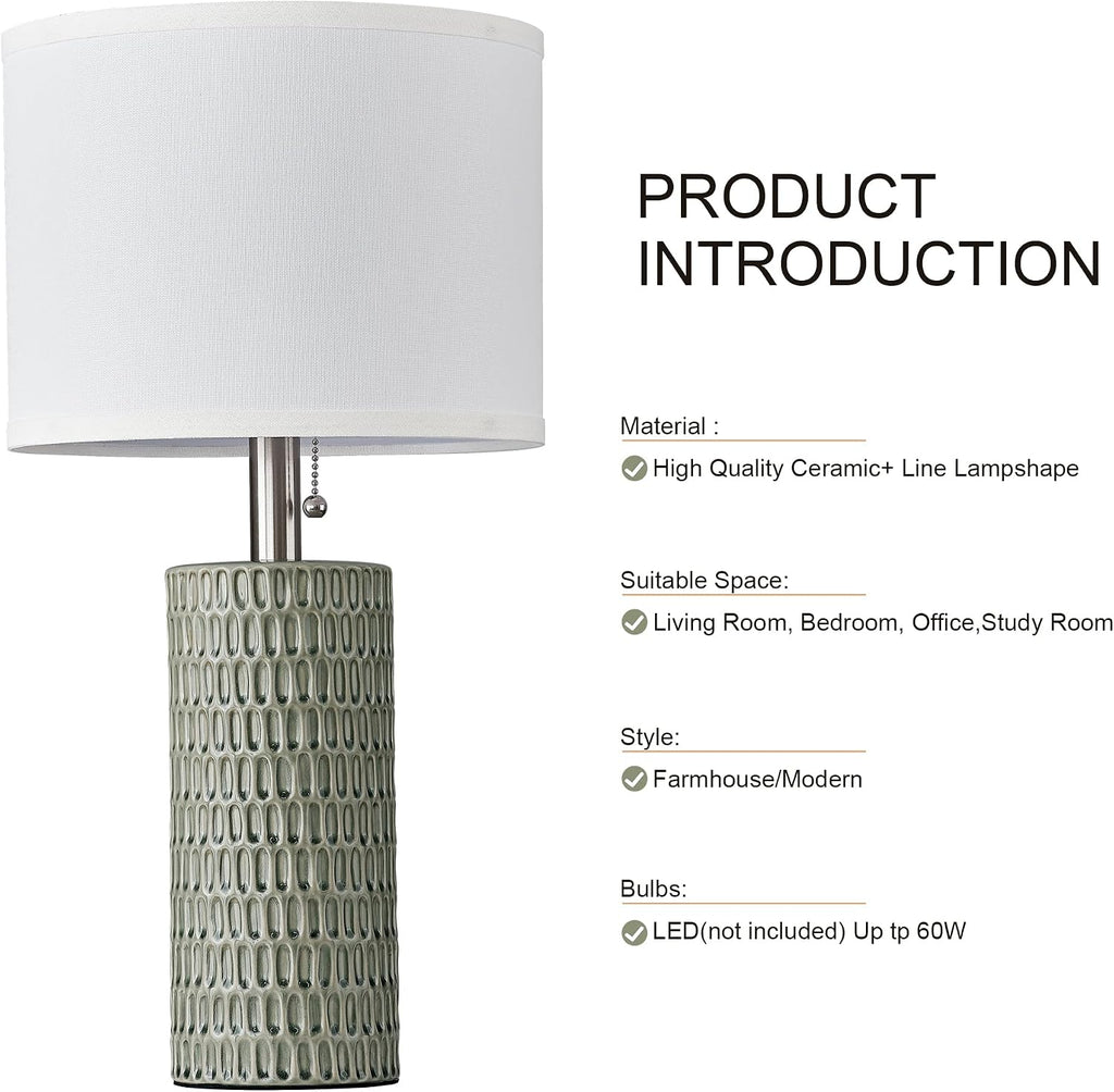 Reaketon Table Lamps for Living Room Set of 2, Ceramic Table Lamps for Bedroom, 20" Modern Lamps for Night Stands, Green