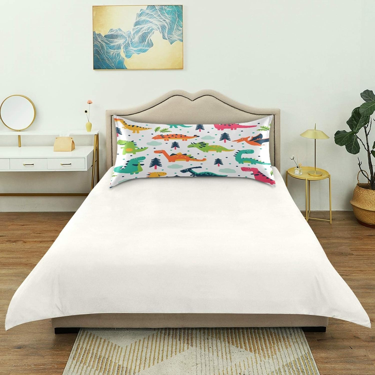 Blueangle Funny Cartoon Dinosaur Satin Pillowcase for Hair and Skin Silk Pillowcase, Queen Size(20x30 inches) - Satin Pillow Covers with…