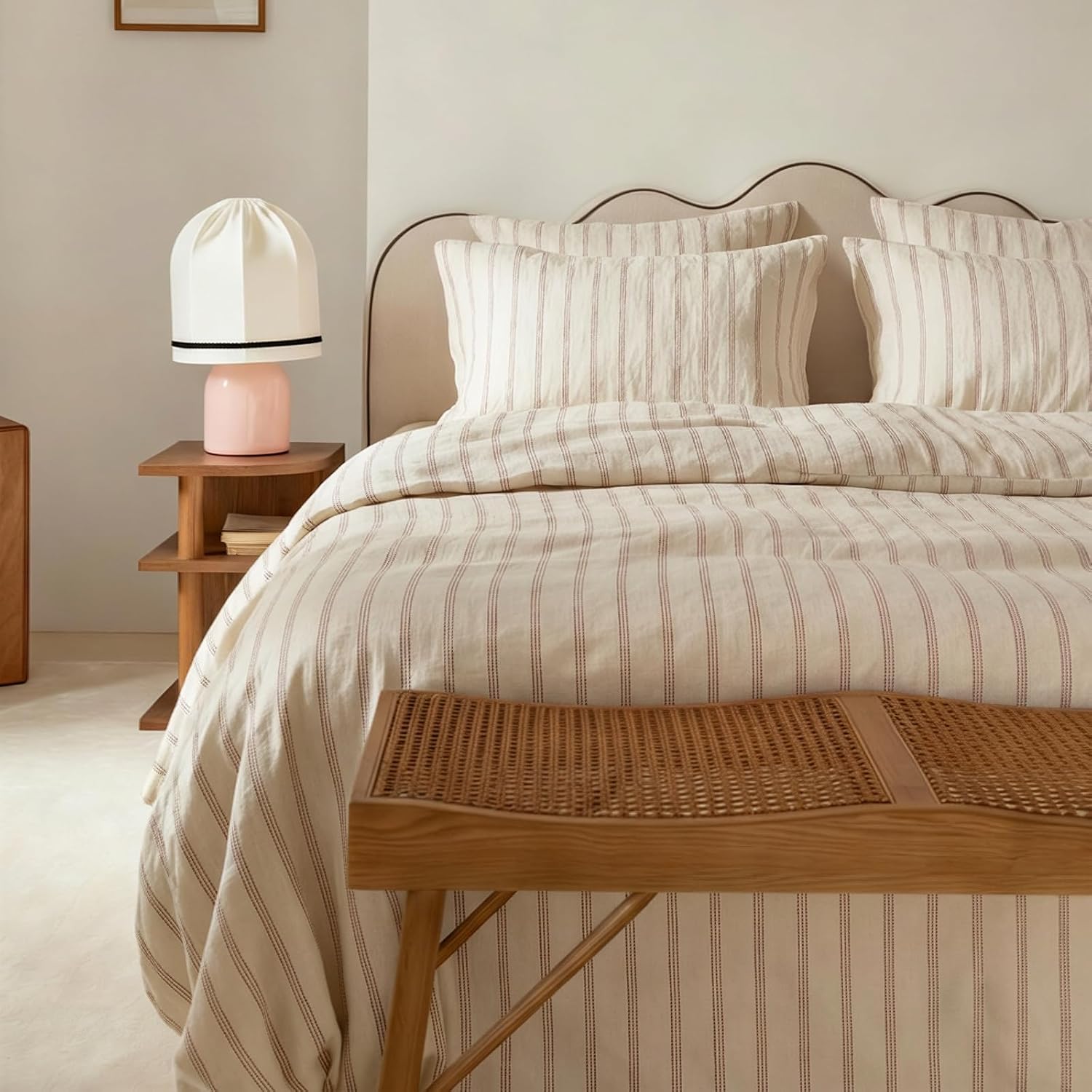 mixinni Striped Duvet Cover Set Full Size, 3 Piece Cotton Linen Blend Bedding Set, Vintage Stripe Comforter Cover with Pillowcases, Soft Br…