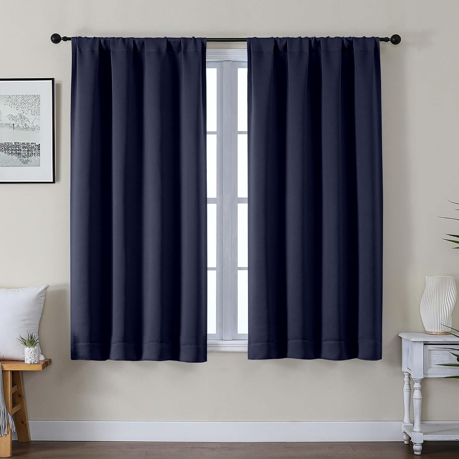 Gwine Navy Blue Blackout Curtains for Bedroom 54 Inches Long, Thermal Insulated Room Darkening Curtains for Living Room Each 40" Wx54 L…