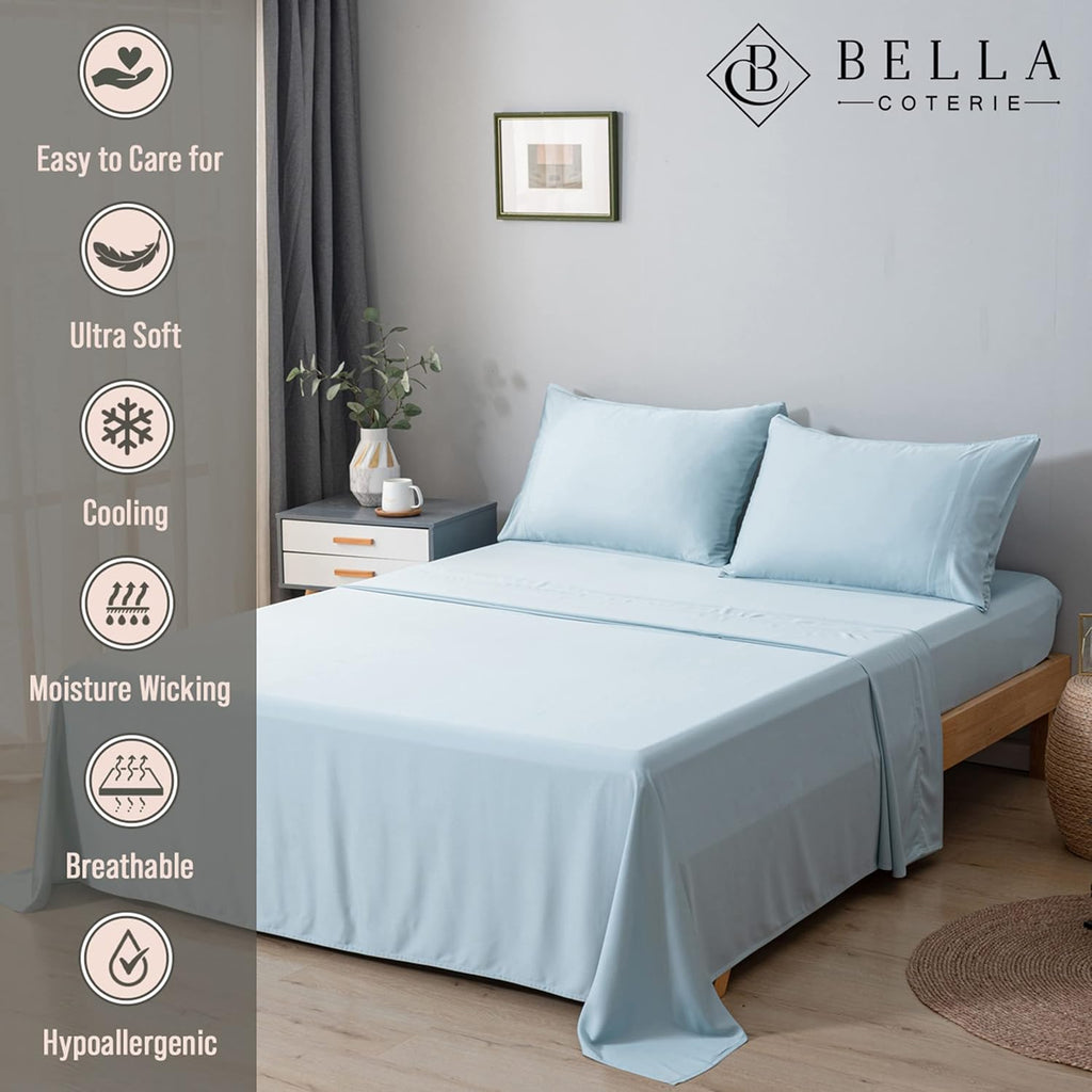 Bella Coterie Luxury Bamboo Viscose Queen Size Sheet Set | 100% Organically Grown | Ultra Soft | Cooling for Hot Sleepers | 18" Deep…