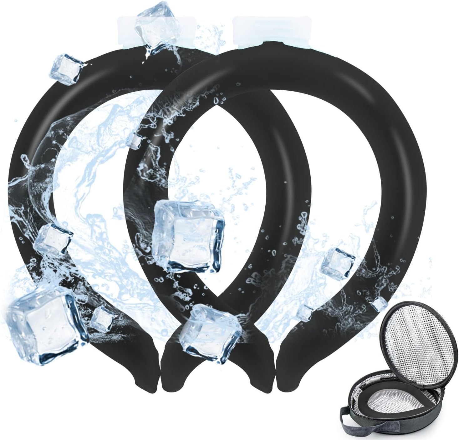 2PCS Neck Cooling Tube with Cold Insulated Bag, Reusable Ice Neck Ring Wearable Body Cooling Products for Summer Heat (Black*2)