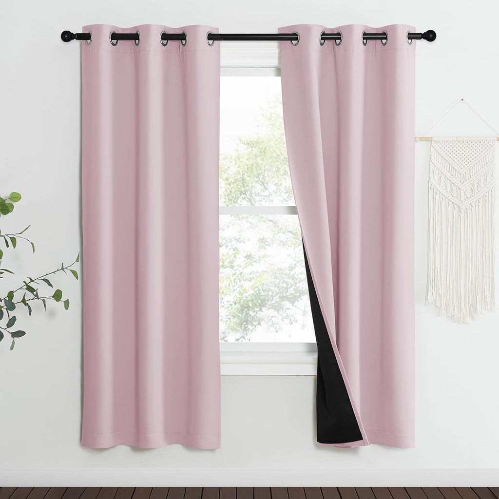Nicetown 100% Blackout Window Curtain Panels, Heat and Cold Blocking Drapes with Black Liner for Nursery, 70" Thermal Insulated Draperies (…