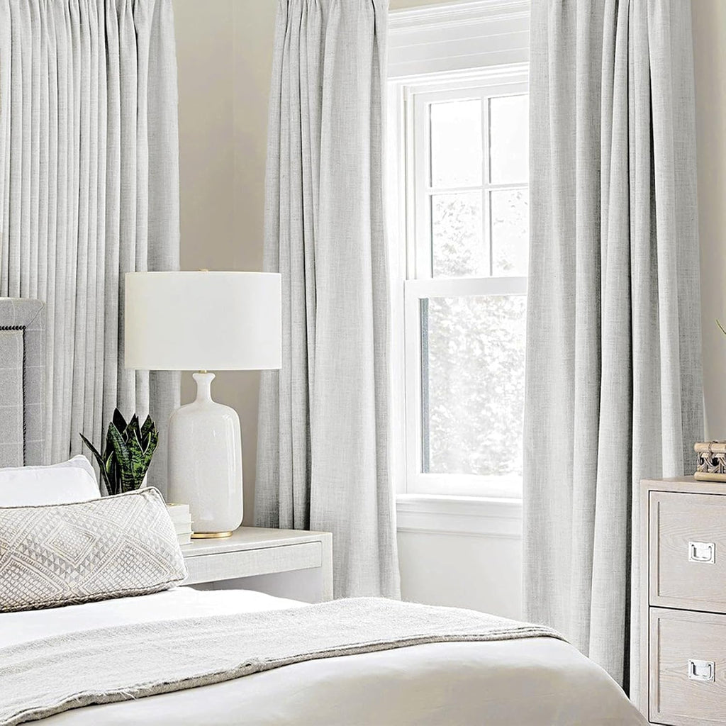 Miulee Linen Textured Curtains Solid 100% Blackout for Bedroom Thermal Insulated Heathered White Grommet Room Darkening Curtains & Drapes L…