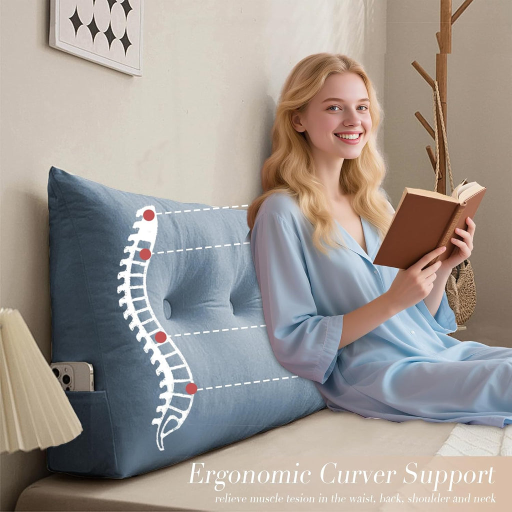 Triangular Wedge Headboard Pillows Twin Headboard Pillow for Colleage Dorm Long Backrest Positioning Support for Sleeping Reading…