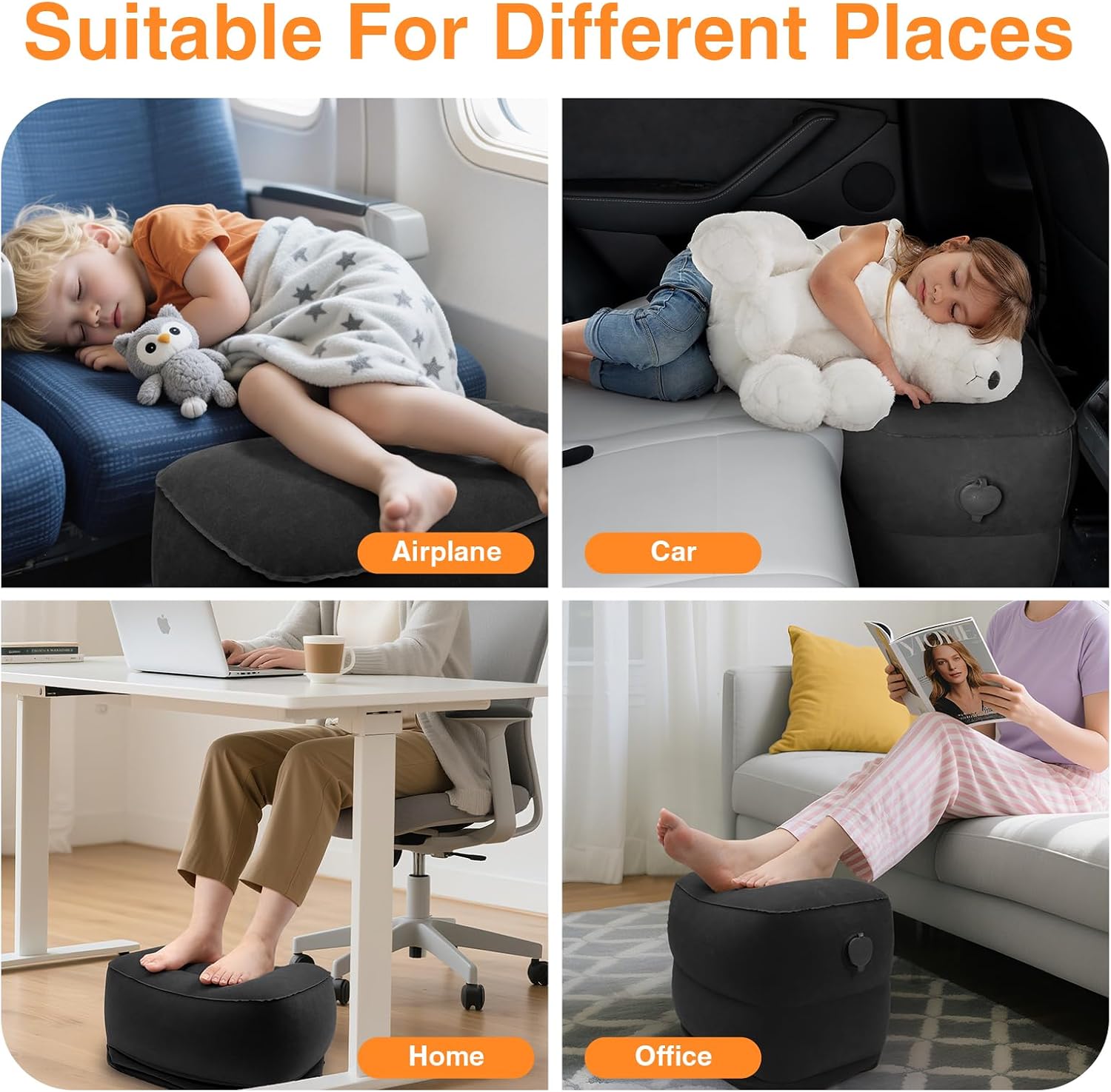 Maliton Inflatable Foot Rest Pillow for Travel, Kids Airplane Bed, Adjustable 3 Layers Height Leg Pillow of Air Travel Essentials, Car…
