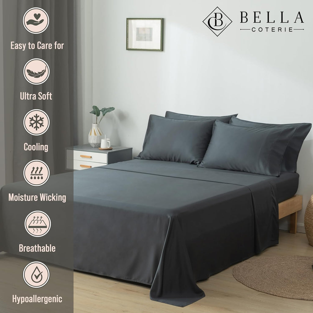 BELLA COTERIE 6 Piece Luxury Bamboo Viscose California King Size Sheet Set | 100% Organically Grown | Cooling for Hot Sleepers | 18" Deep…