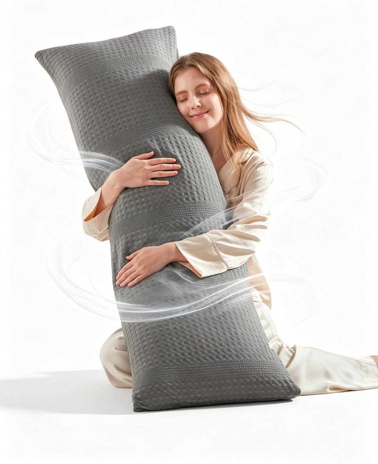 YZ HOME Waffle Weave Body Pillow for Adults - Memory Foam Body Pillow with Removable Pillowcase - Firm and Fluffy - Large Long Bed…