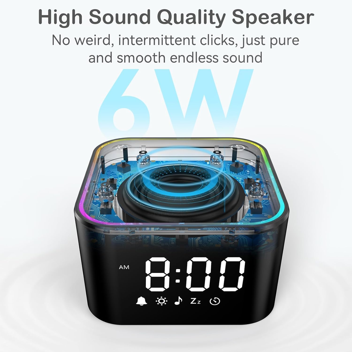 2-in-1 Sound Machine & Alarm Clock: 30 Non-Looping White Noise & Nature Sounds for Fall Asleep Faster, 7 Gentle Wake-Up Alarms - Compact…