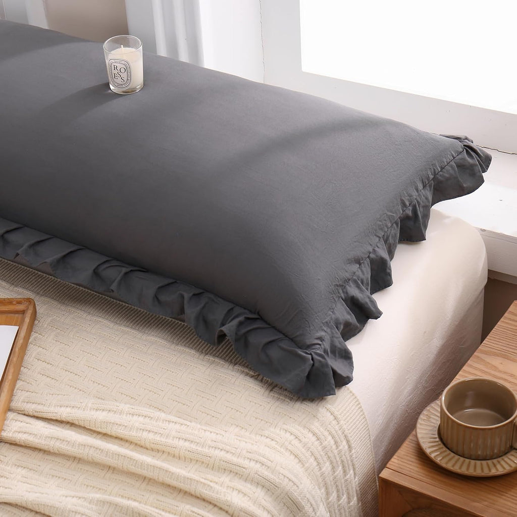 Merryword Dark Gray Body Pillow Cover 20x54inches Reversible Long Pillowcase Ruffled Body Pillowcases Cute Pillowcase Pillow Sham (1 Body,…
