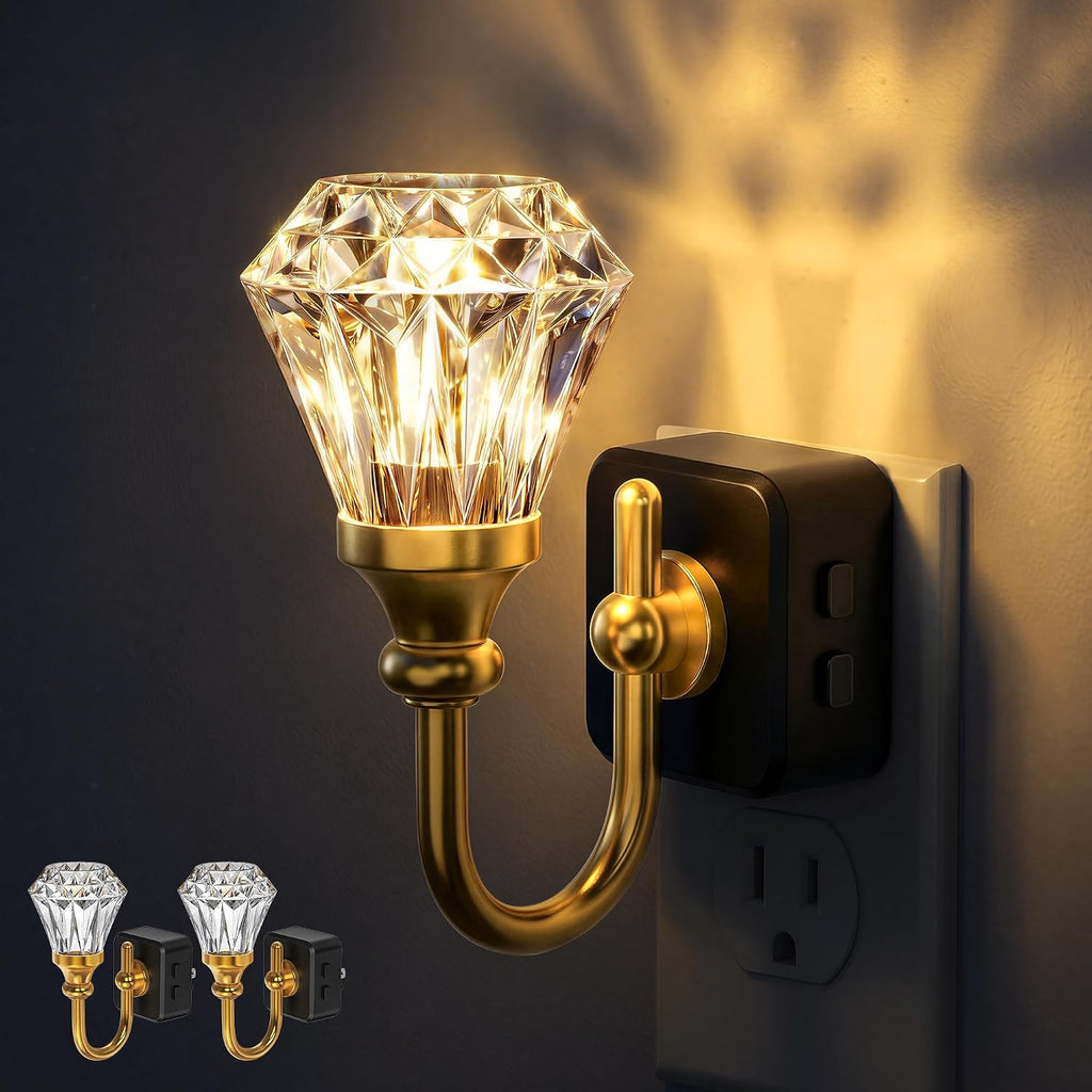 DORESshop LED Night Light, Diamond Acrylic Night Lights Plug into Wall, 3 Level Brightness Adjustable Plug in Night Light, 8-Color RGB…