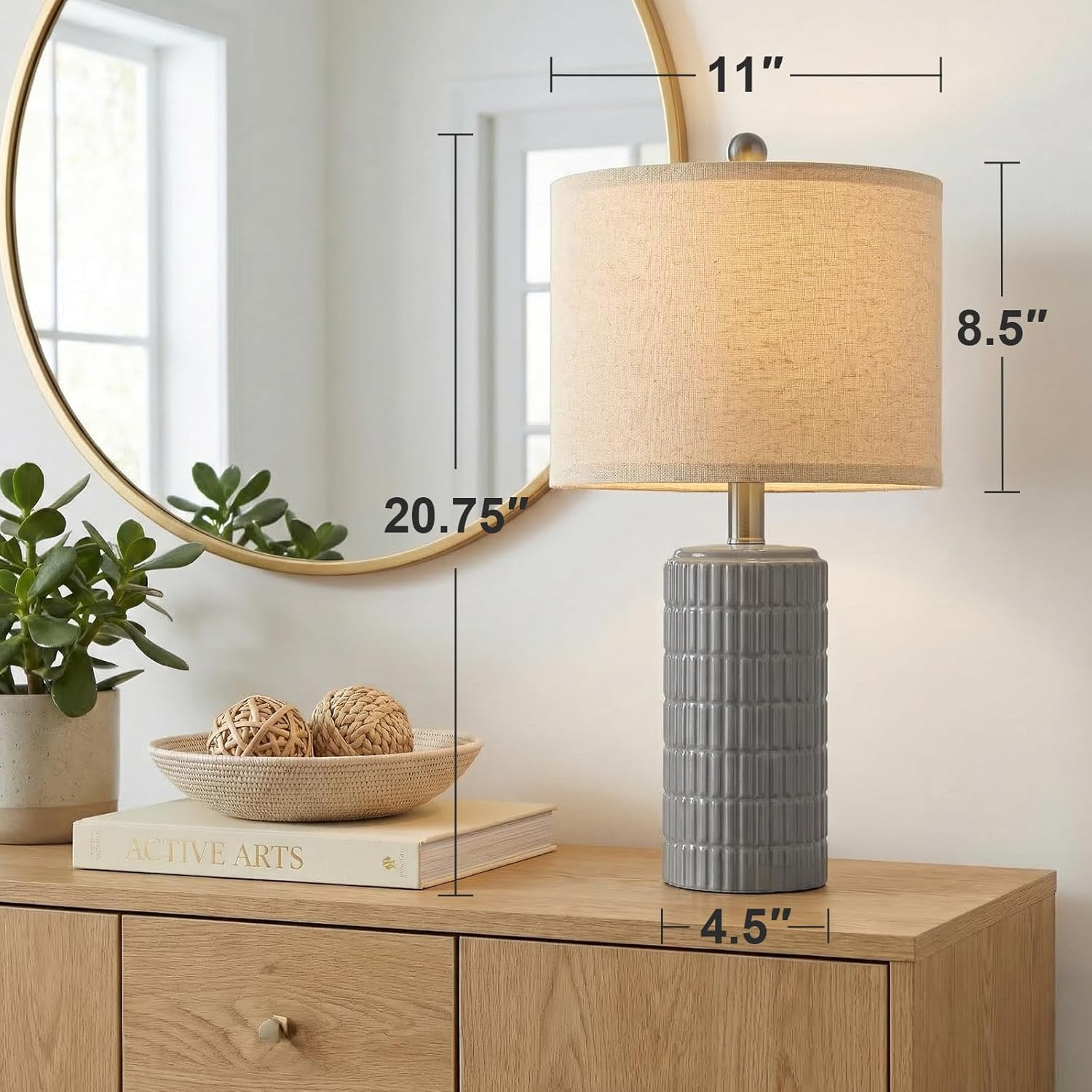 PoKat 20.75'' Ceramic Small Table Lamps for Bedroom, Modern Dark Gray Bedside Lamps Set of 2, Farmhouse Lamps for Living Room with Linen…