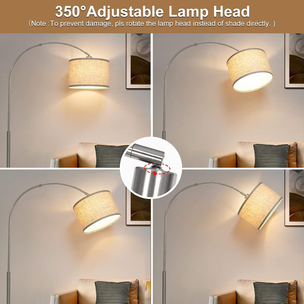 Floor Lamp for Living Room, Dimmable Arc Floor Lamp with Adjustable Head, Silver Finish Modern Pole Lamp, Over Couch Tall Standing…