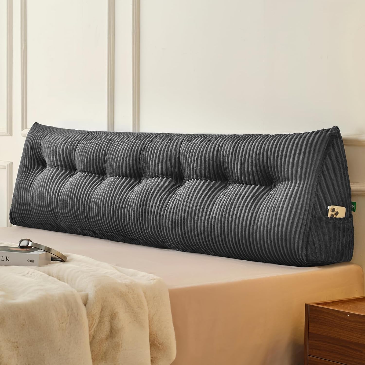 Z-Hom Large Headboard Pillow King, NO ROLL Pillow, Wedge Pillow Headboard for Sitting Up in Bed, Backrest Support Triangular Cushion for Re…